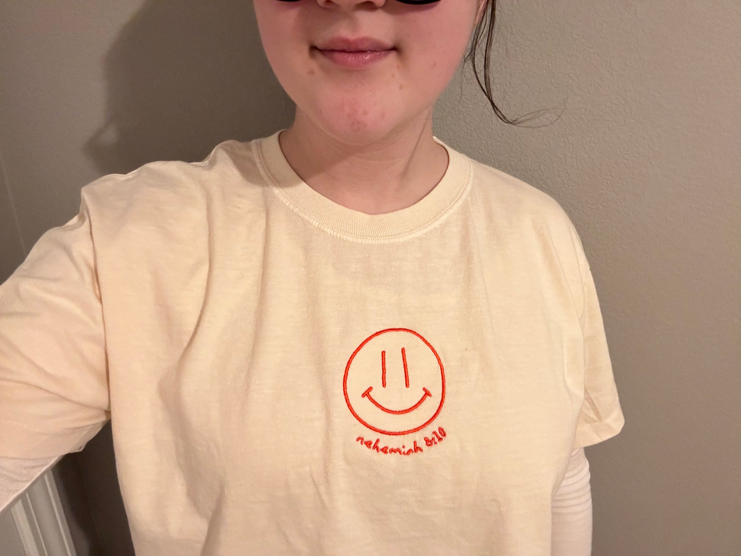 Nehemiah 8:10 Smiley Cropped Boxy Tee (banana)