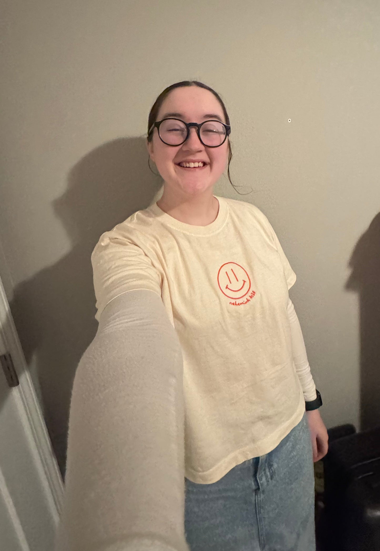 Nehemiah 8:10 Smiley Cropped Boxy Tee (banana)