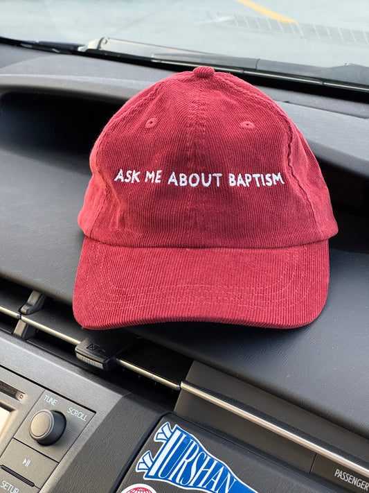 "ASK ME ABOUT BAPTISM" Vintage corduroy cap